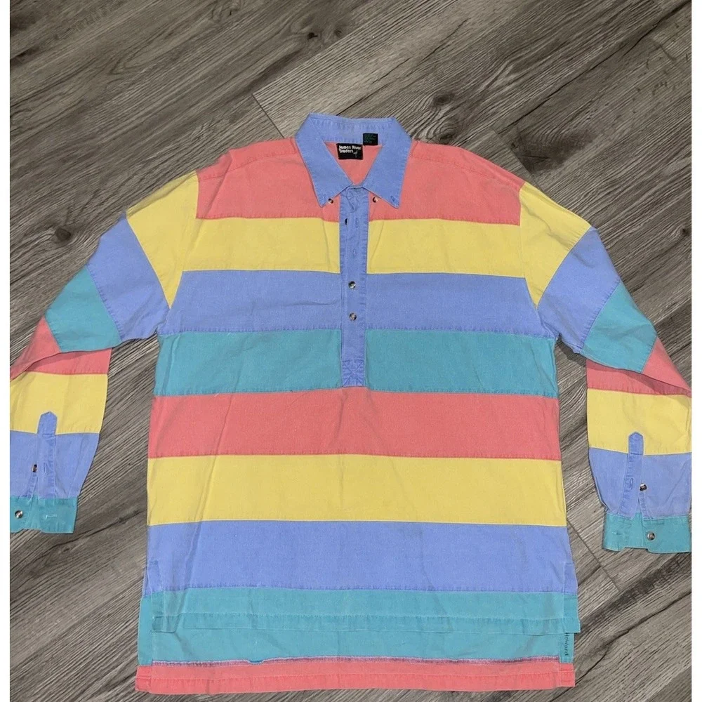 Vintage 80's Surf Stripe Color Block Pullover Beach Polo Shirt XL Zack‎ Morris